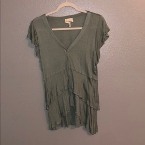 layered olive green button down top